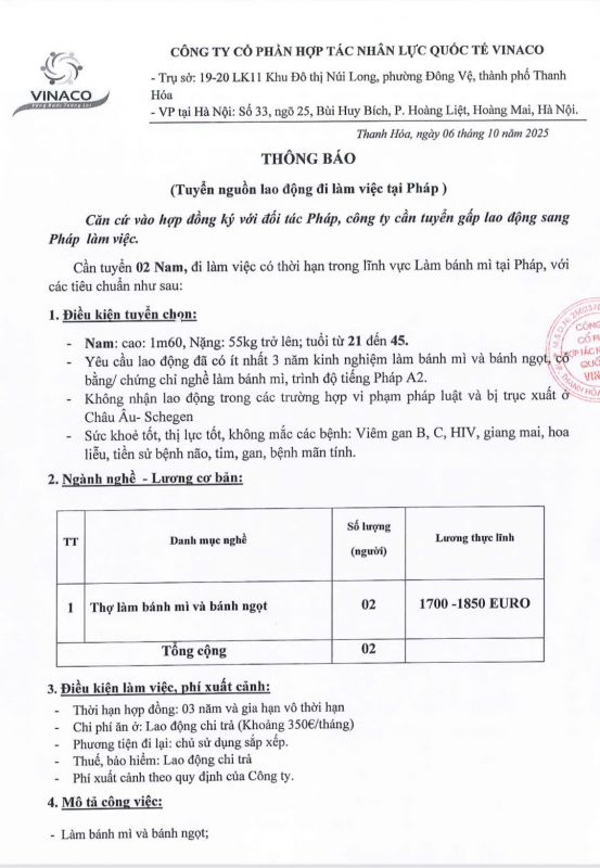 Tuyển công nhân làm Bánh mì - Bánh ngọt tại Pháp
